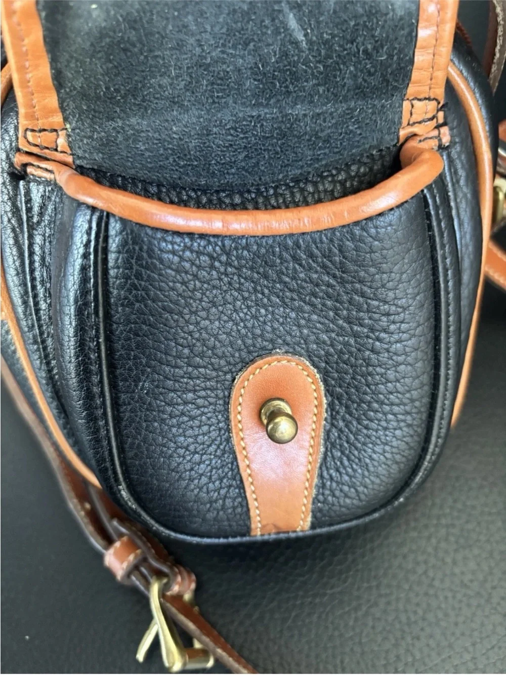 Dooney & Bourke Black Pebbled Leather Mini Crossbody with Tan Trim